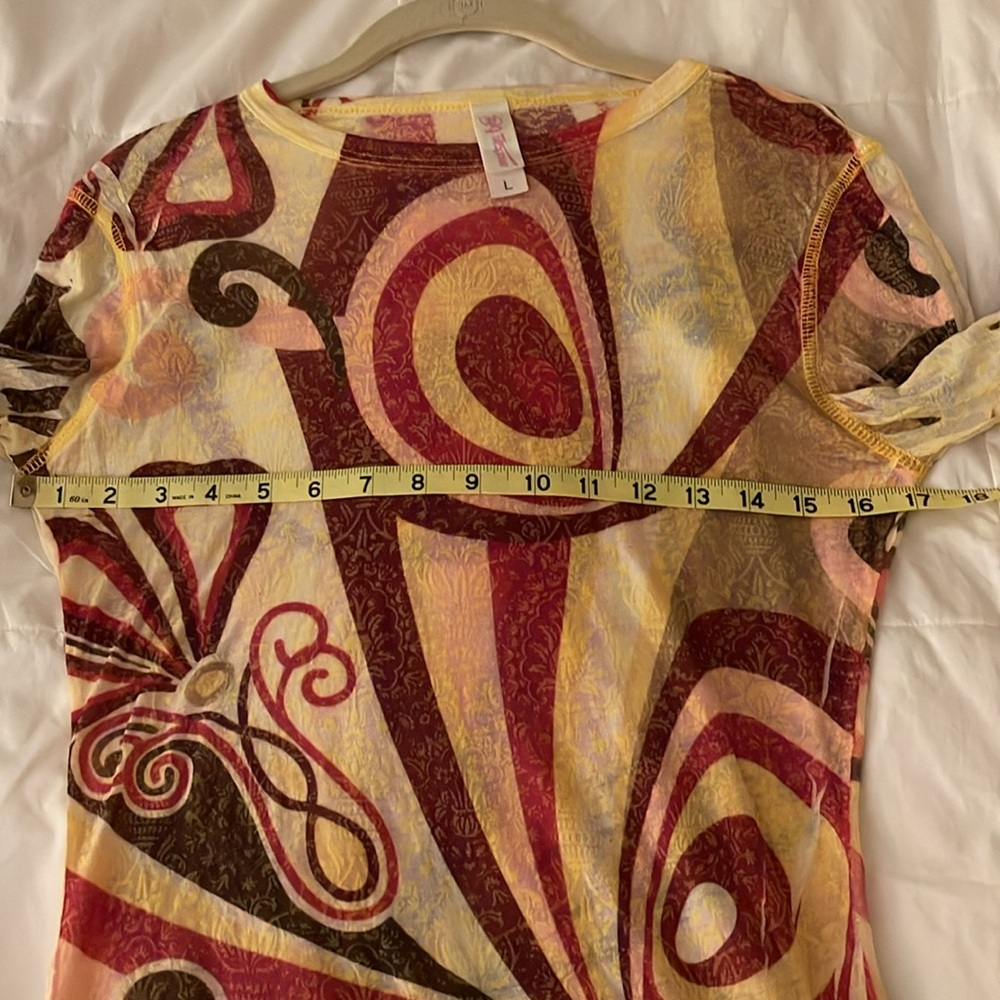 Vintage 90s American Twist Abstract Mesh Long Sleeve Top Y2K Grunge - Picture 9 of 12